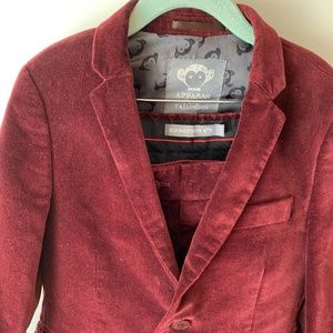 APPAMAN VELVET MOD SUIT BURGUNDY/WINE COLOR